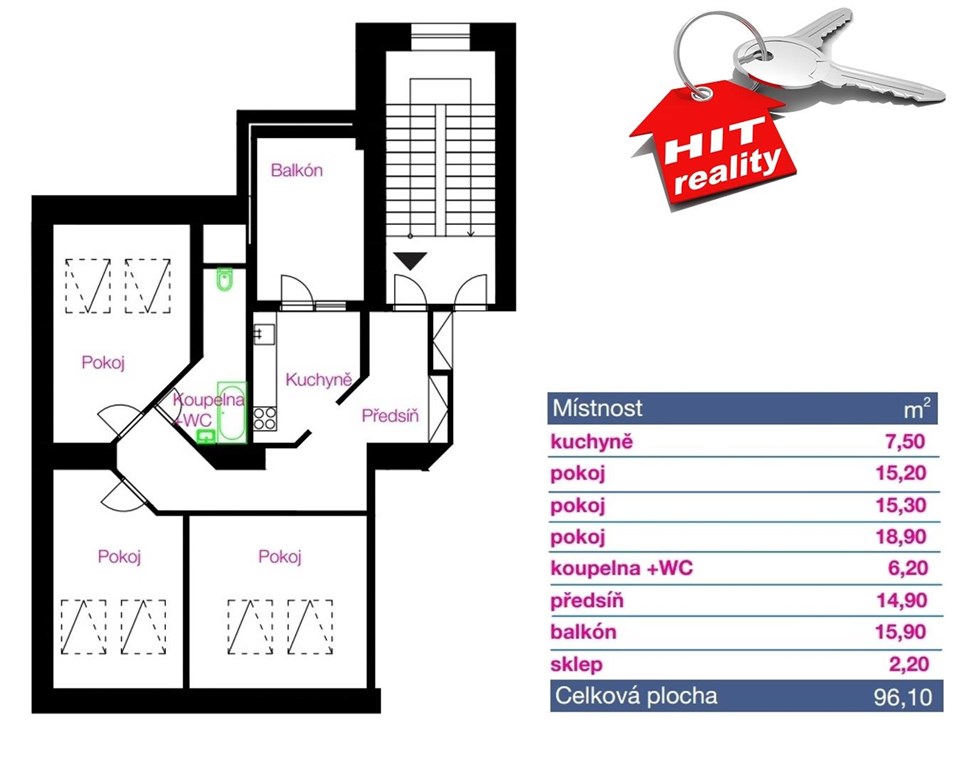 Prodej bytu 3+1, terasa, parkovací stání, 96m², cihla - Plzeň, Jižní Předměstí